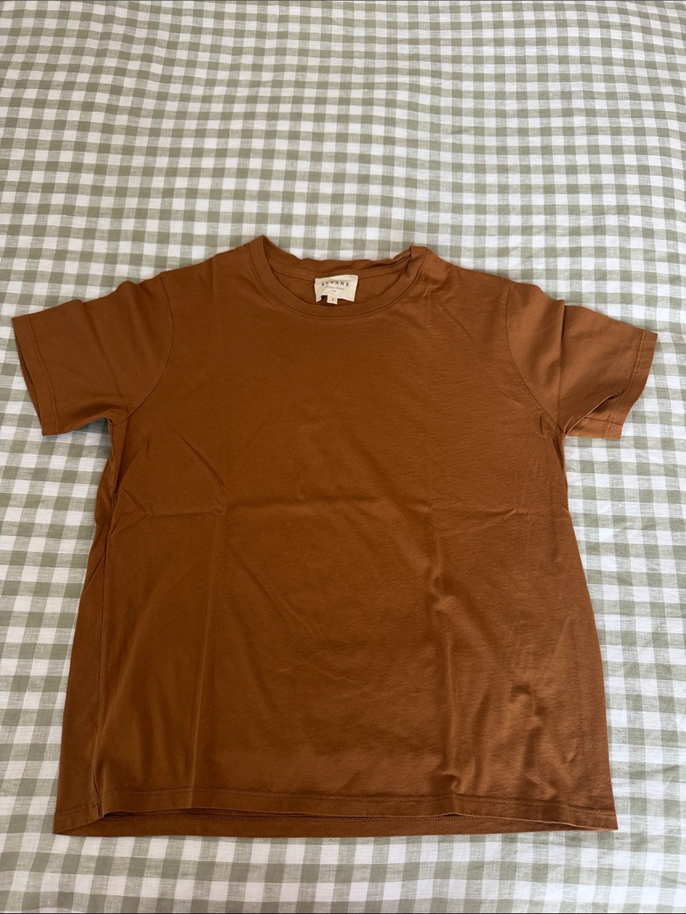 Sezane Short Sleeve Crew Tee in Rust Brown